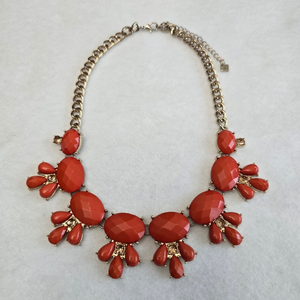 Banana Republic Orange Statement Bib Necklace Gold Tone Resin Crystal
